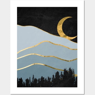 Gold landscape with moon #8 Posters and Art